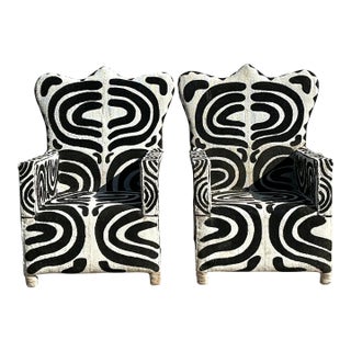 Vintage Boho Beaded Lounge Chairs - a Pair For Sale