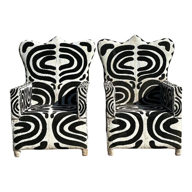 Vintage Boho Beaded Lounge Chairs - a Pair For Sale