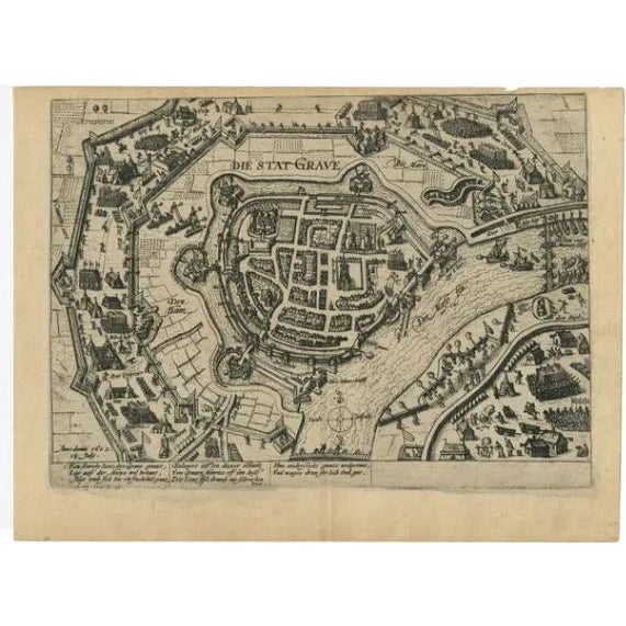 Antique Plan of the Siege of Grave in 1602 For Sale