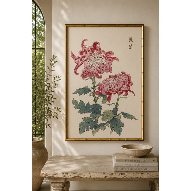 Pink Chrysanthemums, Vintage Japanese Botanical Art Print, 12" X 18" For Sale - Image 9 of 10