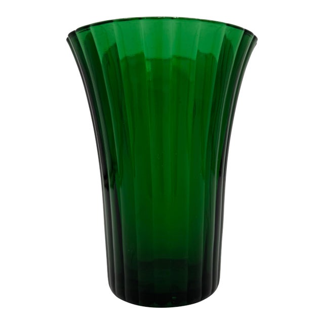 Vintage Emerald Green Ribbed Flared Vase Napco 7.5" Made in Usa 1161 For Sale
