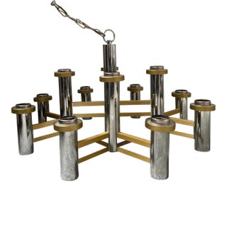 Mid-Century Sciolari Chrome Chandelier Large 12 Light Chrome and Brass Molecule Chandelier For Sale