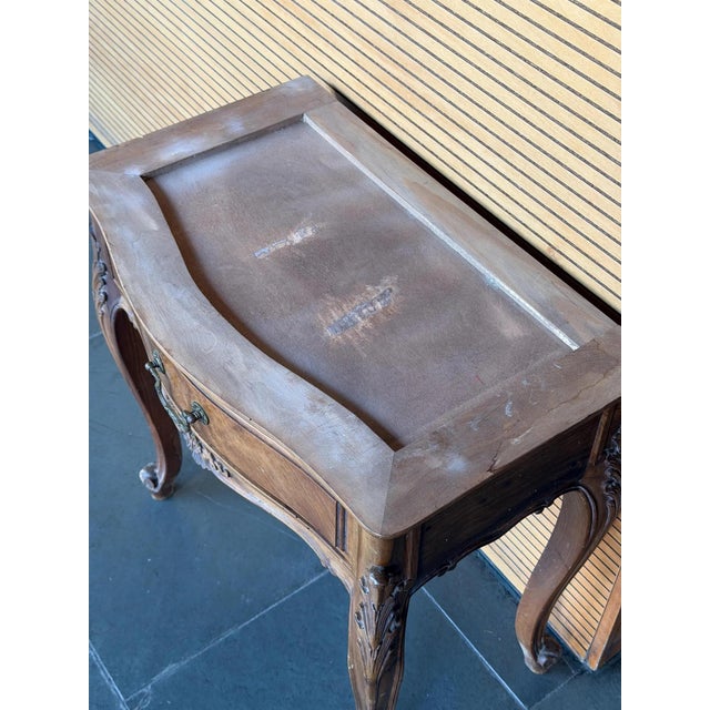 Wood French Louis XV Revival Marble Top Nightstand, 1910s-1930s For Sale - Image 7 of 9