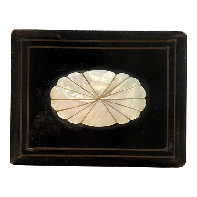 Antique Mother of Pearl Inlaid Lacquered Presentation / Keep Sake Box For Sale