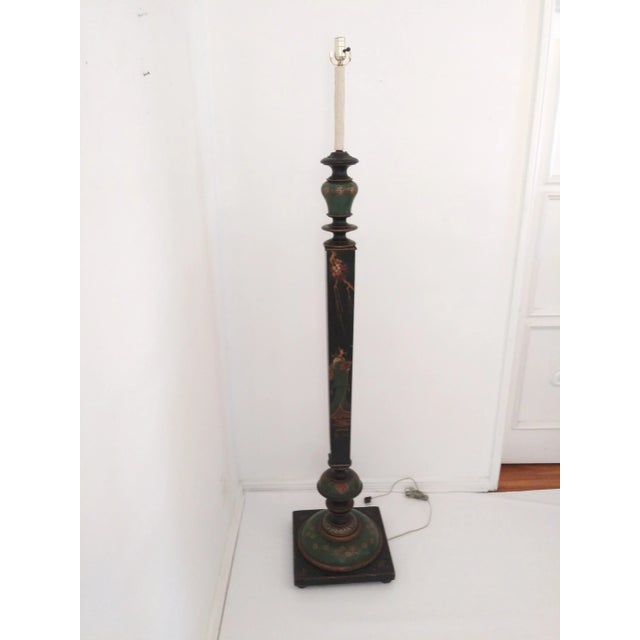 Black Vintage Asian Hand Painted Floor Lamp For Sale - Image 8 of 13