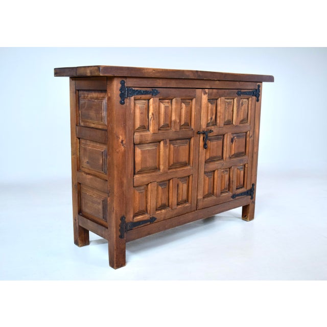 1960s Spanish Baroque Style Tuscan Two Drawer Credenza or Buffet For Sale - Image 5 of 14