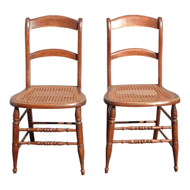 1950s Vintage French Country Brown Cane Side Chairs - a Pair For Sale