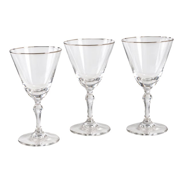 Vintage Fostoria Platinum Trim Goblet Stemware Set of 3 For Sale