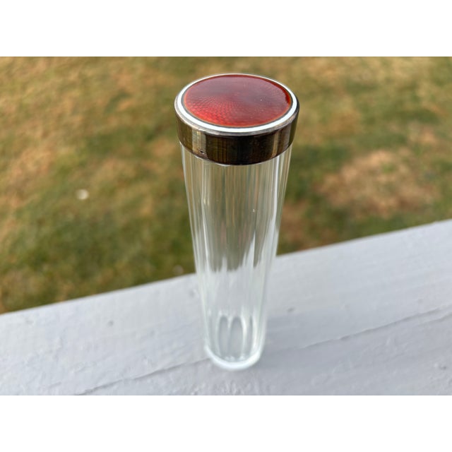 19th C. Red Guilloche Enamel, Sterling and Crystal Vessels - Set of Three For Sale - Image 10 of 13