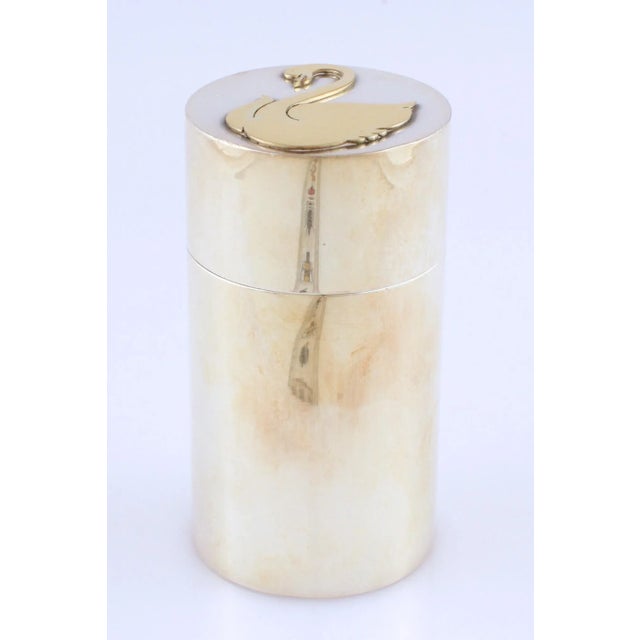 French Hermes of Paris Brass 'Swan' Chrome Cylindrical Lighter For Sale - Image 3 of 3