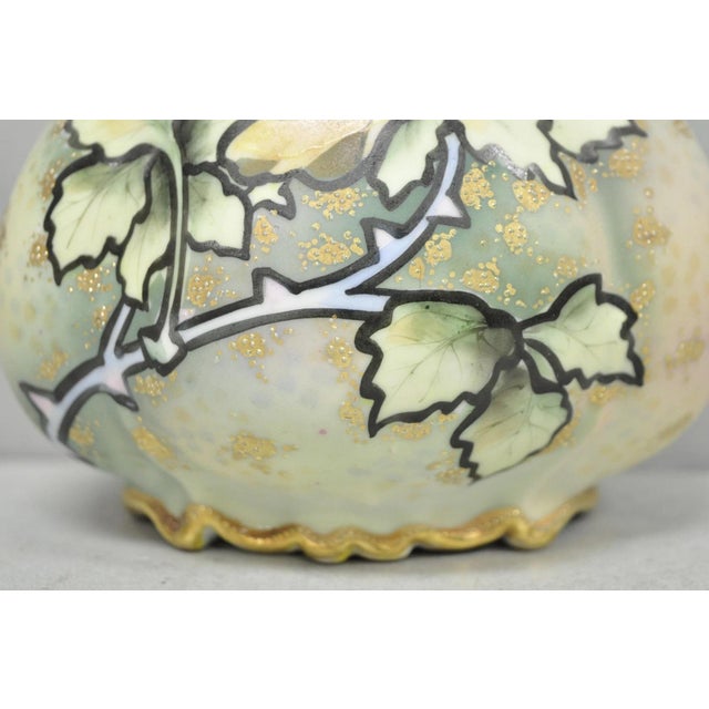 Early 20th Century Antique Nippon Hand Painted Porcelain Twin Branch Handle Yellow Rose Small Vase For Sale - Image 5 of 13
