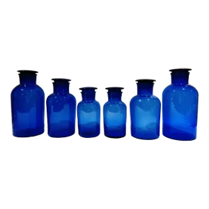 Set of 6 Cobalt Glass Apothecary Jars Kitchen Bathroom