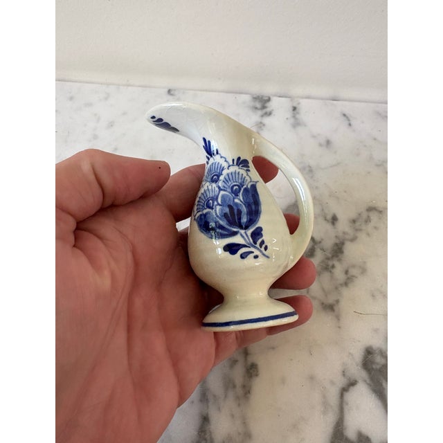 Traditional Delft Creamer Mini Pitcher With Blue Floral Design - Marked For Sale - Image 3 of 5