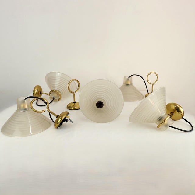 1970s Vintage Murano Glass and Brass Wall Lights, 1970s, Set of 5 For Sale - Image 5 of 6
