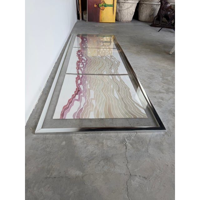 Rose 1980's Large “Imaginary Landscape” Abstract Print in Aluminum & Acrylic For Sale - Image 8 of 14