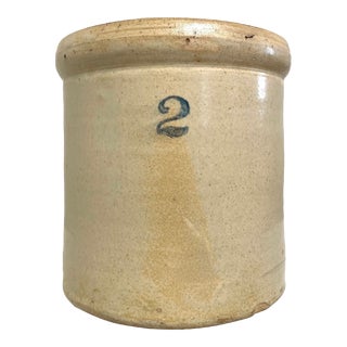 Antique Salt-Glazed Cream & Cobalt Blue Large Stoneware Crock For Sale