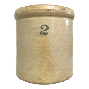 Antique Salt-Glazed Cream & Cobalt Blue Large Stoneware Crock