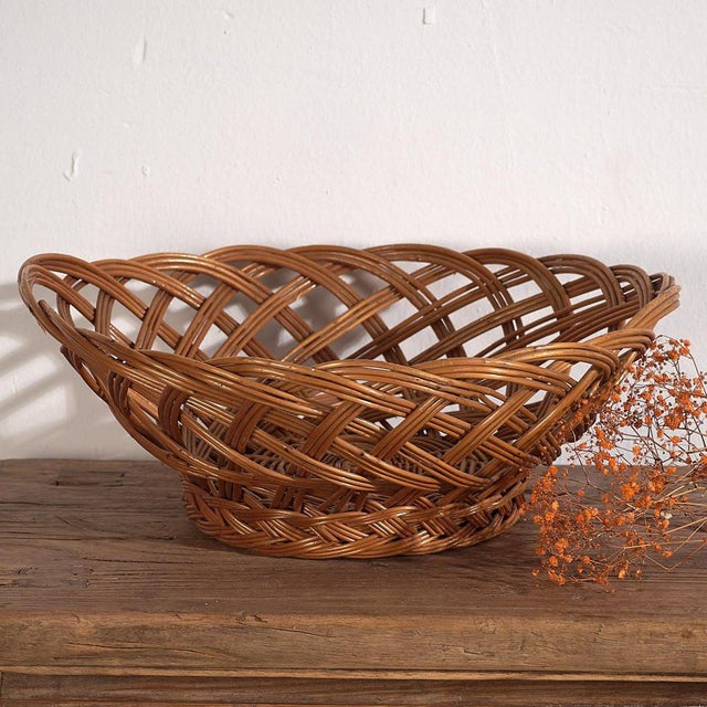 Vintage Hand Woven Wicker Basket, 1920 For Sale - Image 6 of 6