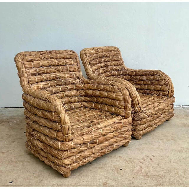 Contemporary Vintage Twisted Rush Lounge Chairs After Ralph Lauren For Sale - Image 3 of 12