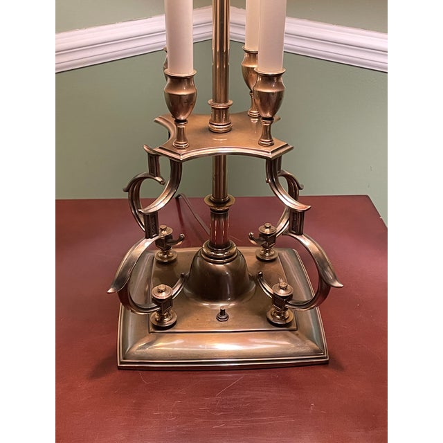 White Vintage Stiffel 4-Candle Bouillotte Table Lamp & Shade For Sale - Image 8 of 13