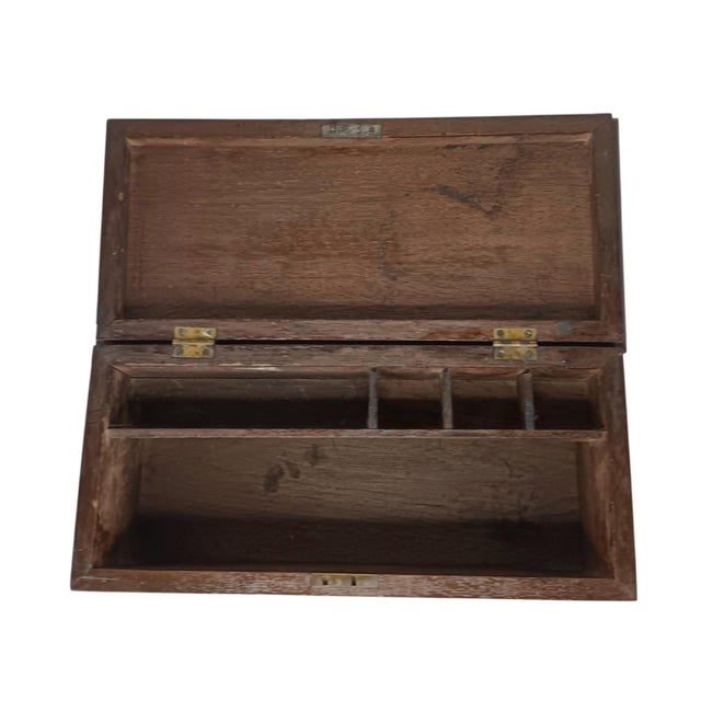 Brown Antique Wood Box Dark Rustic Brown Diamond Design With Round Medallion For Sale - Image 8 of 18