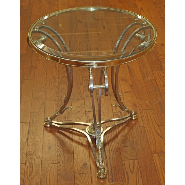 1980s 1980s Louis XV Steel & Chrome Glass Top Gueridon End Table Attributed to Labarge For Sale - Image 5 of 8