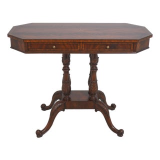 Maitland Smith 2 Drawer Carved Mahogany Foyer Table For Sale