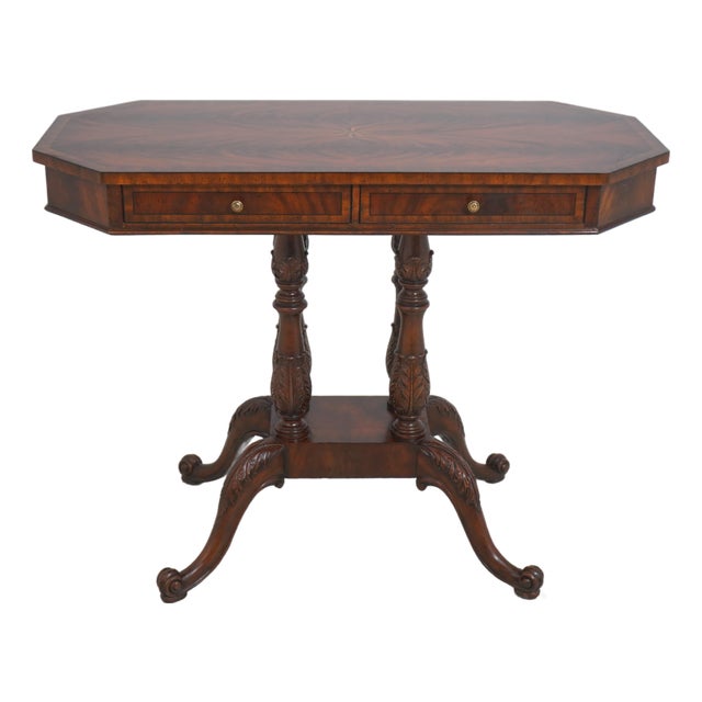 Maitland Smith 2 Drawer Carved Mahogany Foyer Table For Sale