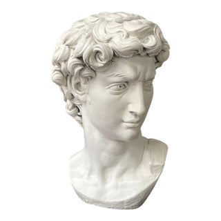 Large Vintage Bust of Michelangelo's David Statue, 23" Tall, Large Base, Ceramic For Sale