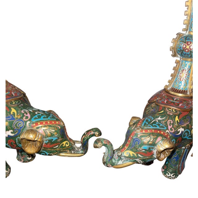 Pair of 19th Century Chinese Cloisonné Elephant Gu Vases For Sale In Los Angeles - Image 6 of 10