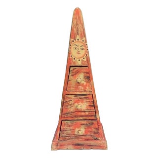 Vintage Folk Wooden Cabinet in Pyramid Shape, 1980s For Sale