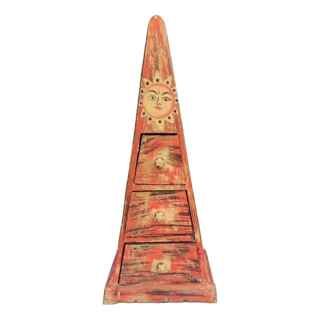 Vintage Folk Wooden Cabinet in Pyramid Shape, 1980s For Sale