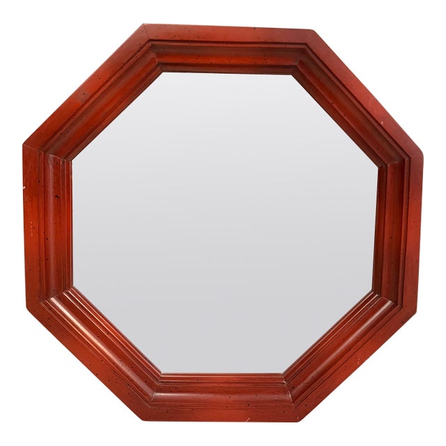 Colonial Revival Vintage Tell City Chair Co. Octagonal Wall Mirror in Antique Red Finish For Sale