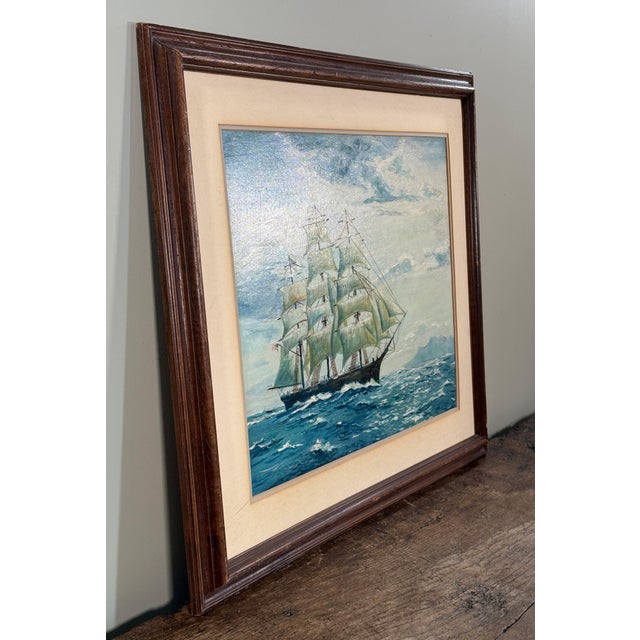 American Vintage Nautical Oil Painting of Tall Ship Under Full Sail by Michael Costello of Provincetown For Sale - Image 3 of 8
