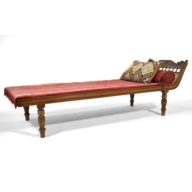 Wood Teak and Cane Colonial Chaise Lounge For Sale - Image 7 of 12