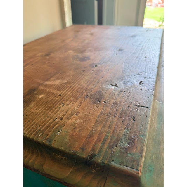 Vintage Solid Romanian Knotty Pine Cabinet With Distressed Turquoise Painted Finish For Sale - Image 4 of 7