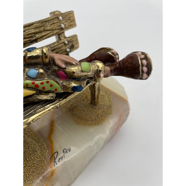 Vintage Ron Lee Circus Clown Sleeping on Park Bench Sculpture With Blue Bird, 1988 For Sale - Image 9 of 9