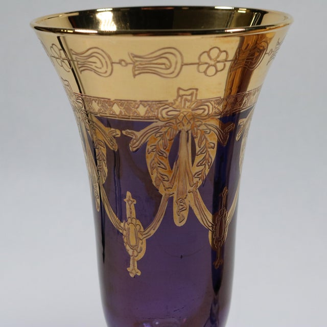 Vintage Amethyst Arte Italica Gold Etched Rim Iced Tea Glasses - Set of 2 For Sale - Image 10 of 11