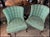 Two Vintage Mid-Century Hollywood Regency Style Slipper Chairs Beautiful sea foam green color and tuft detailing. Will...