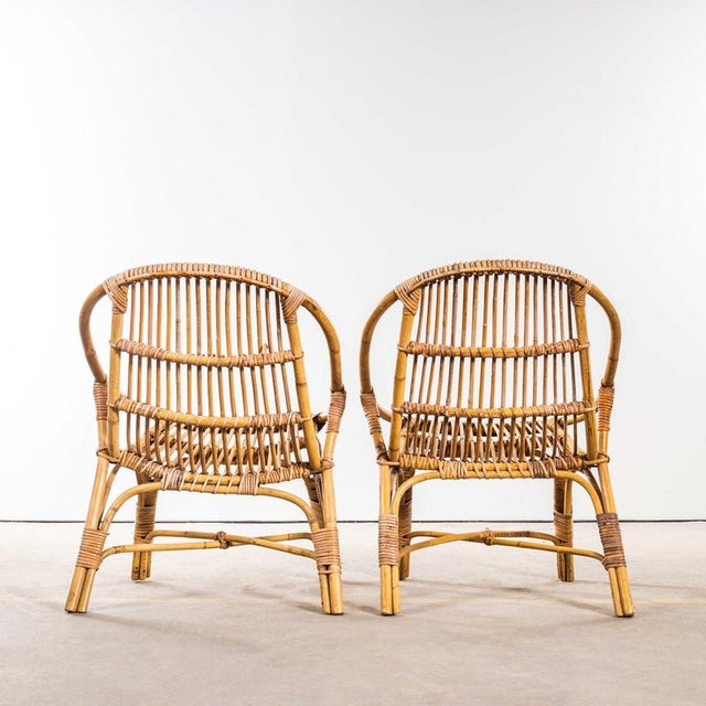1960s Low French Rattan Armchairs, 1960s, Set of 2 For Sale - Image 5 of 11
