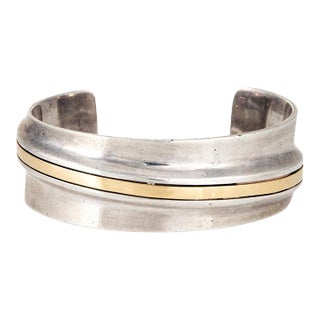 60s Vintage Cartier Bracelet Sterling Silver 18k Gold Cuff Estate Signed Jewellery For Sale