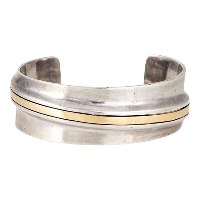 60s Vintage Cartier Bracelet Sterling Silver 18k Gold Cuff Estate Signed Jewellery For Sale