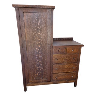 Mission Arts & Crafts Chifferobe Dresser Armoire Combo For Sale