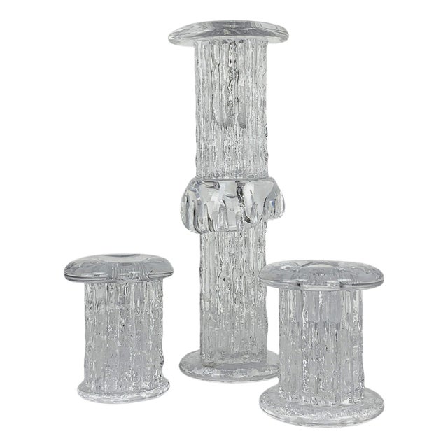 Glass Candlesticks by Göran Wärff for Kosta Boda, Sweden, 1970s, Set of 3 For Sale