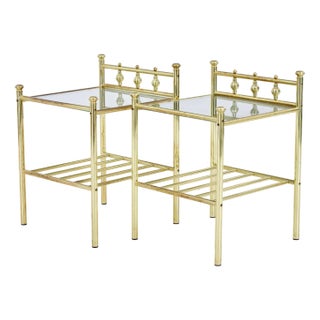 Mid 20th Century Brass and Glass Side Tables, 1970s, Set of 2 For Sale