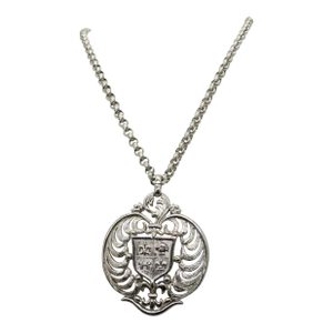 Vintage 1960s Signed Monet Rhodium Plated Coat of Arms Pendant Necklace