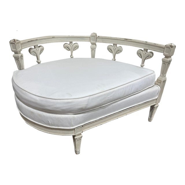 Boho Chippy Fleur De Lis Curved Bench For Sale
