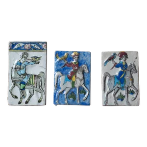 Iznik Qajar Style Ceramic Tiles - Set of 3