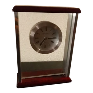 1970s Danbury Chrome/Wood/Glass Mantle Clock