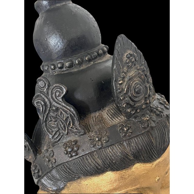 Mounted Asian Gold Buddha Head on Black Pedestal For Sale - Image 4 of 10